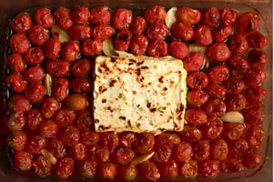 baked feta pasta, easy vegetarian recipe, quick vegetarian recipe, simple vegetarian recipe, TikTok baked feta pasta, viral pasta dish, quick, simple, easy, cheap
